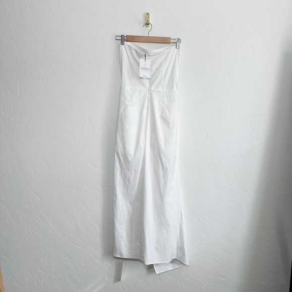 Reformation | NWT Kynzie Cotton Blend Strapless Knotted Slit Maxi Dress in White - Picture 3 of 6